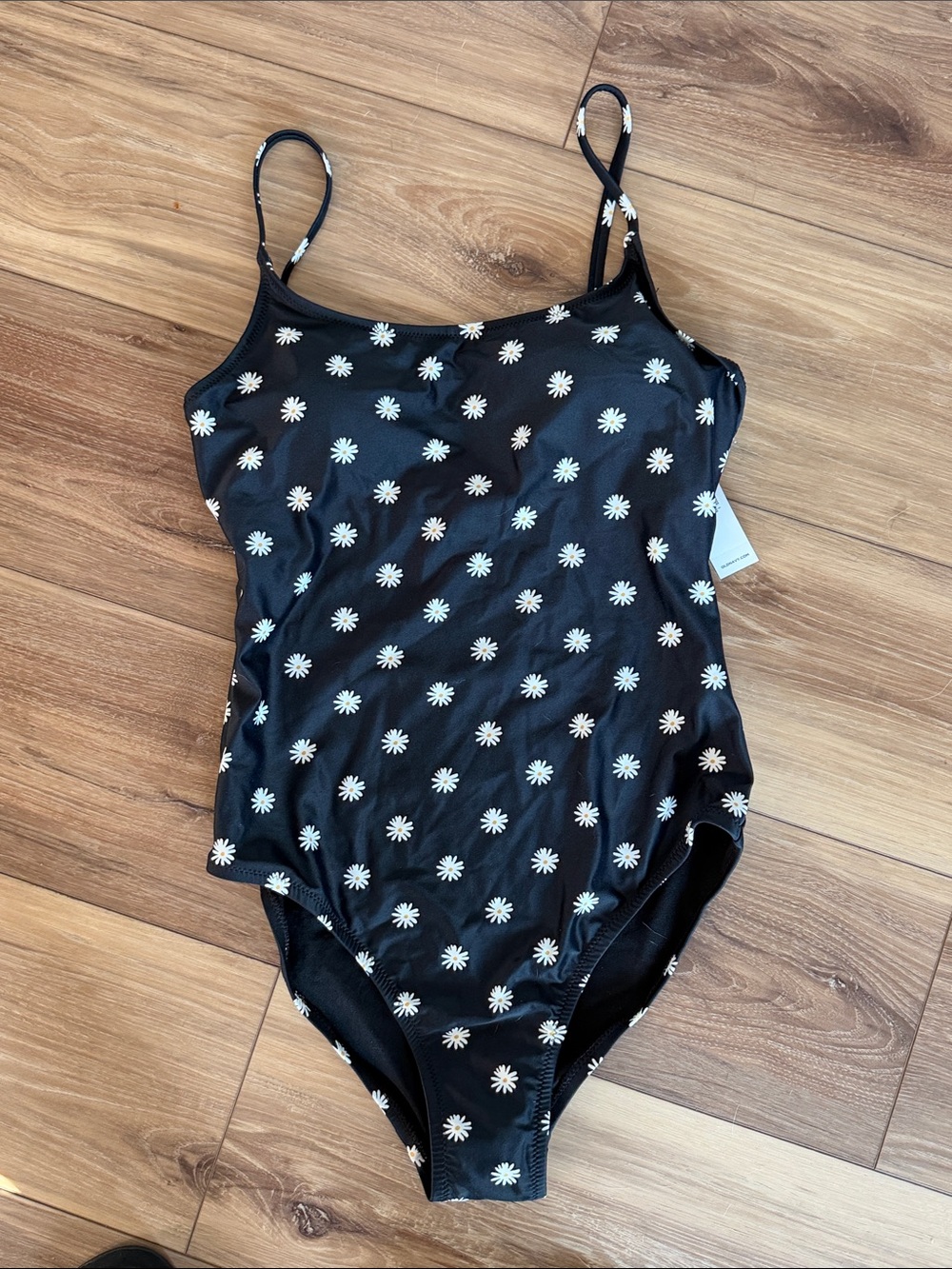 Old Navy Black One-Piece Swimsuit with White Daisy Print